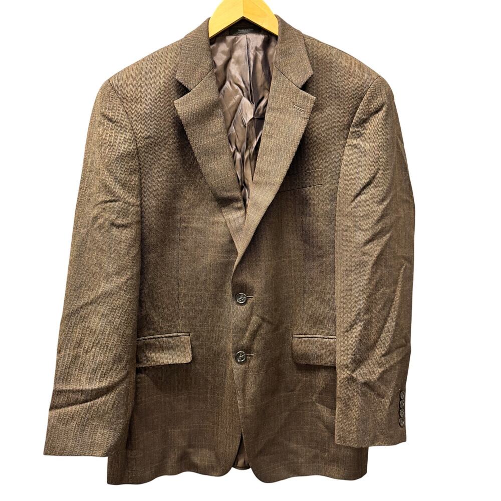 Lauren Ralph Lauren Blazer Mens 40 R Brown Herringbone Wool Classic Lined Jacket